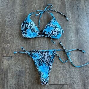 SHEIN Blue Floral Leopard Print Triangle Bikini